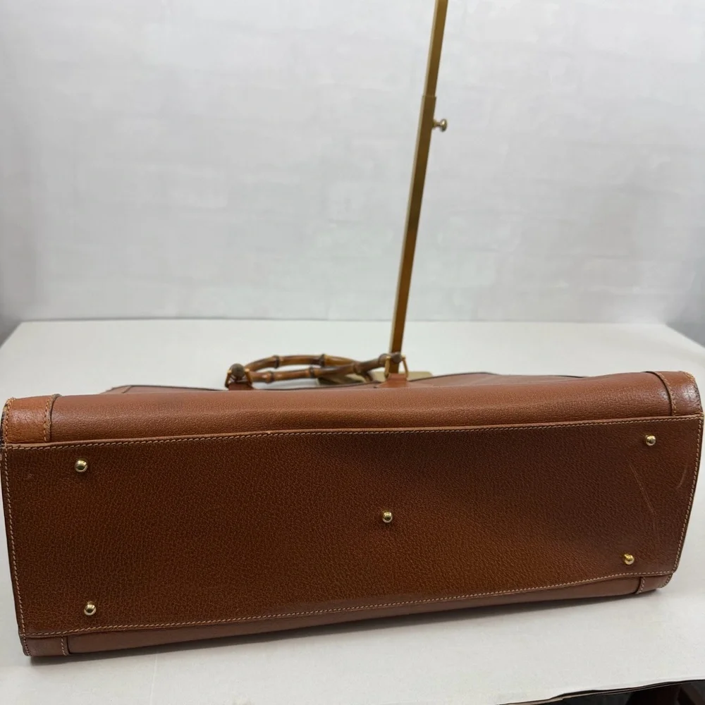 Gucci Vintage Large Bamboo Handle Leather Tote‎ Bag Brown Diana Bag
